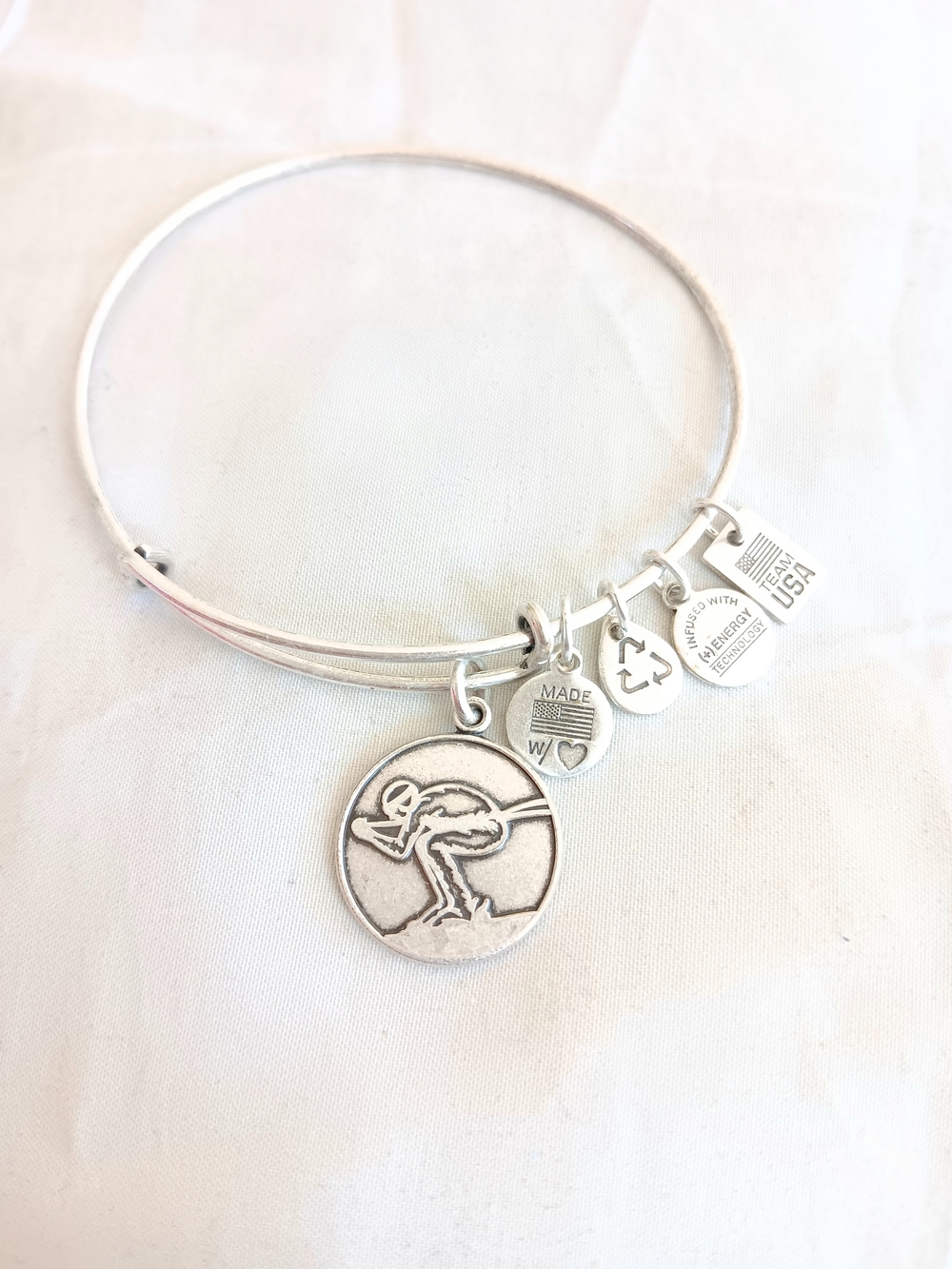 Alex And Ani TEAM USA SKIING 2013 Silver Charm Bangle Bracelet.
